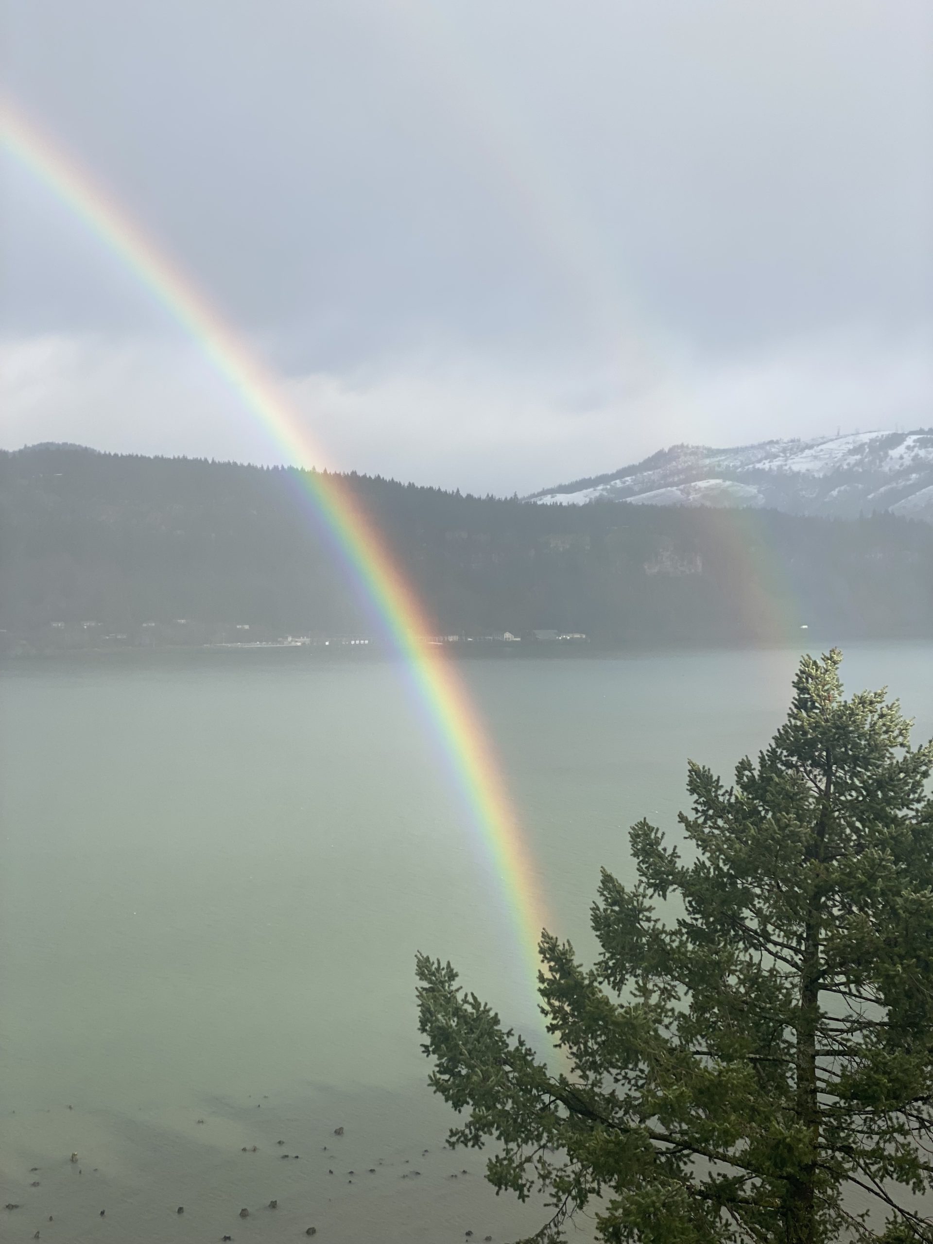rainbow overlaying mountain backdrop